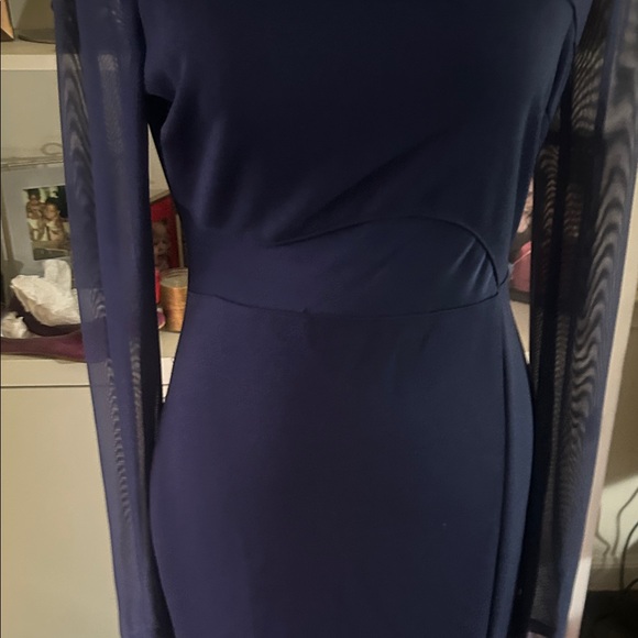 Fashion Nova Navy Blue Long Sleeve Dress with sheer sleeves - Picture 8 of 9